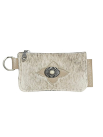 Rio portemonneetje wool koeienhuid met ivory steen