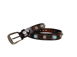 Bruine lederen croco riem met turquoise stenen