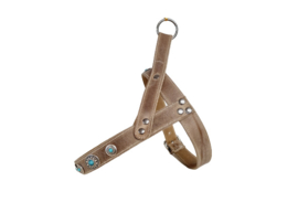 Beige Taupe Hondentuigje met turquoise stenen XL