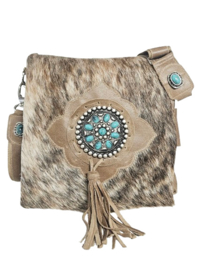 Sahara Koeienhuid tas Shiva met Turquoise steen.