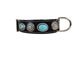 Zwart lederen Halsband  met turquoise stenen M2