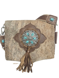 Forest Wood Koeienhuid tas Ganesha met turquoise steen