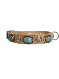 Lichte cognac Halsband met turquoise stenen L