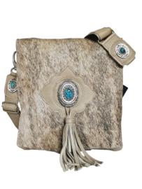 Brownish Grey Koeienhuid Pooja met turquoise steen