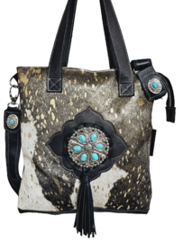 Elisa Crazy Triple Gold Cow Shopper Black met turquoise stenen (Limited Editon)