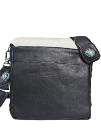 Zwart/Witte Koeienhuid tas Shiva met Turquoise steen.