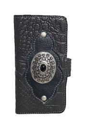 iPhone 7+/8+Zwarte Lederen croco hoesje met zwarte steen