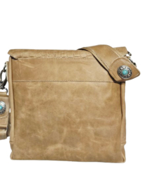 Dark Sand Lederen Caiman tas Shiva met Turquoise steen.