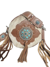 Rosy Brown Koeienhuid tas Chakra met turquoise steen