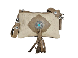 Beige Caiman tas Nandoe met turquoise steen