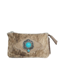 Sunbleached Koeienhuid portemonneetje Bombay met turquoise steen