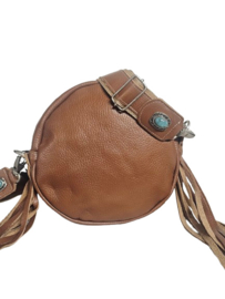 Rosy Brown Koeienhuid tas Chakra met turquoise steen