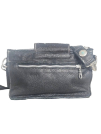 Zwart/Witte koeienhuid Shiva double bag met turquoise steen