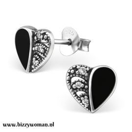 Oorknopjes 925 zilver Hart zwart