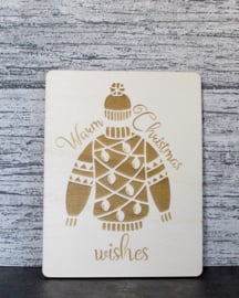 Houten kaart warm christmas wishes incl. envelop 10 kaarten