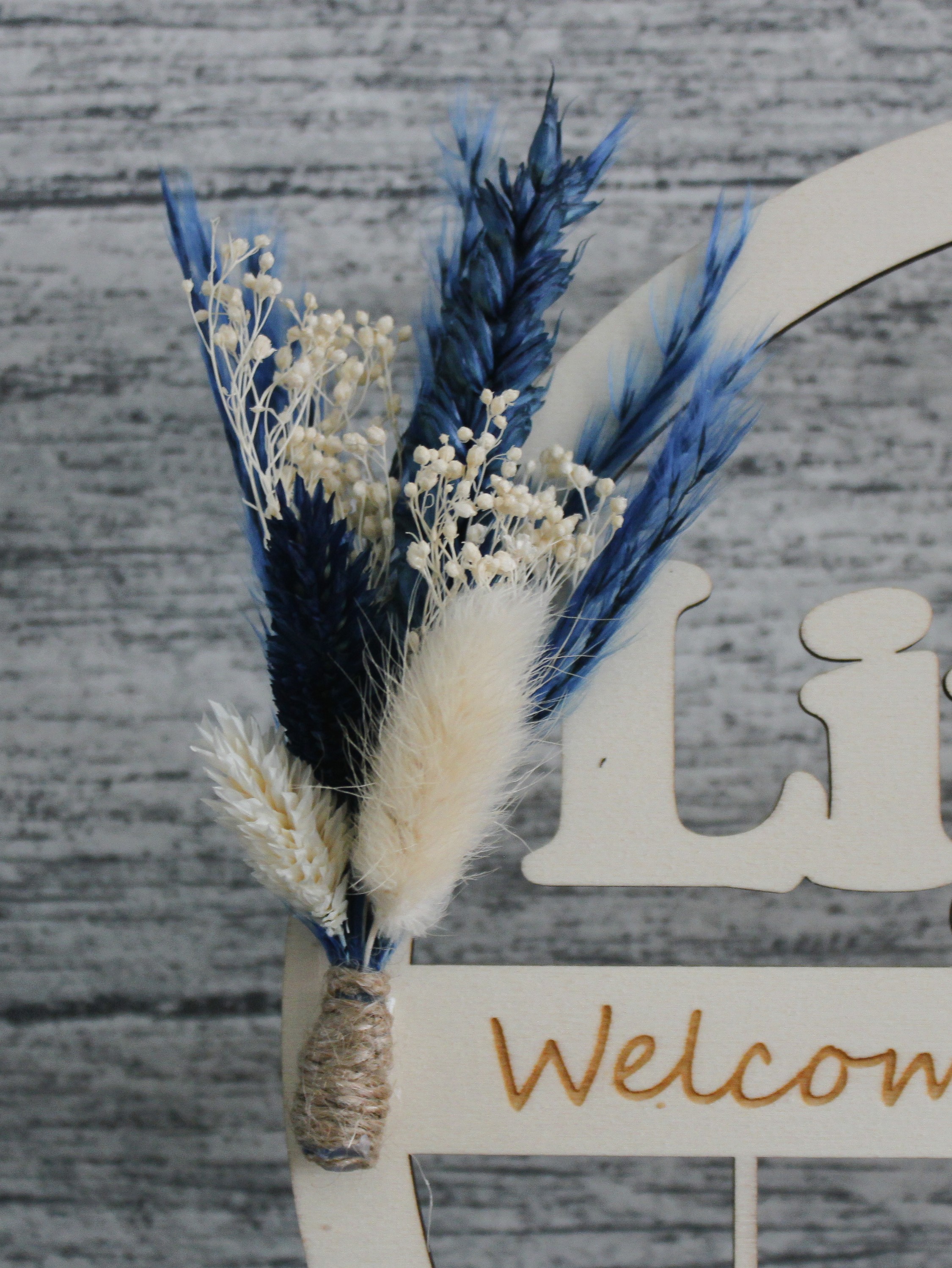 Houten Naam[cirkel & Geboortegegevens Blauw