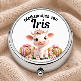 Verzilverd Tandendoosje Schattig Koetje met Naam