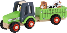 Houten Tractor met aanhanger met of zonder geboortegegevens