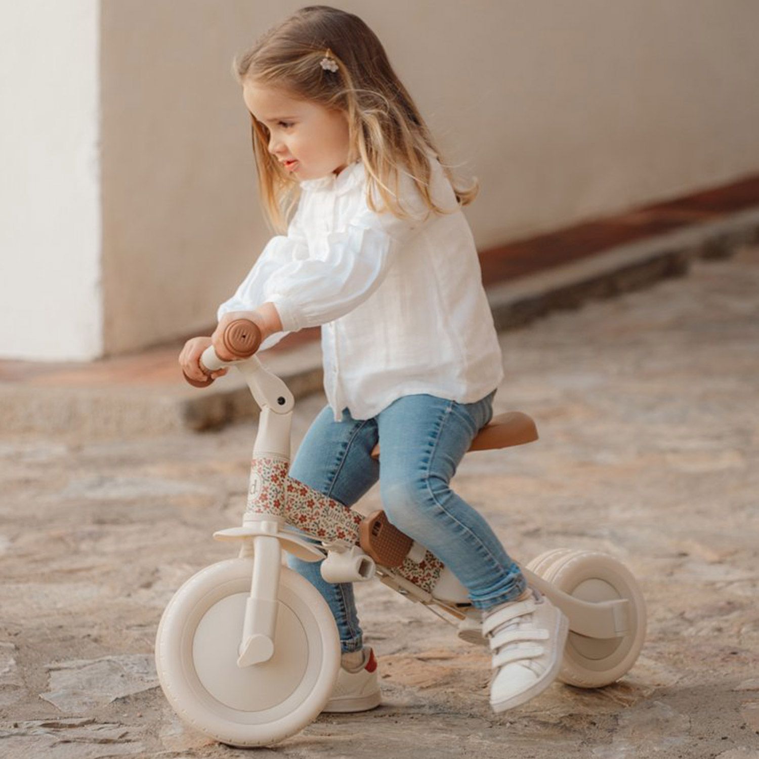 Little Dutch 4 in 1 Driewieler met Duwstang Sunny Flower + GRATIS Naam