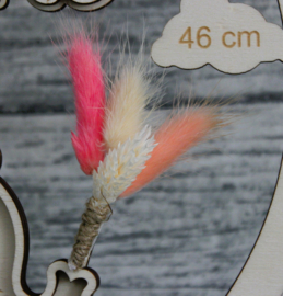 Houten Geboortebord Olifant met droogbloemen roze