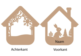 Houten Ornament 2D Huisje Konijn met naam