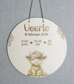 Houten Geboortebord Schotse Hooglander
