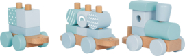 Small Foot houten Blokkentrein Pastel Blauw met of zonder geboortegegevens