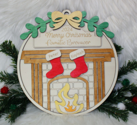 Houten Kerstdecoratie Openhaard met naam - namen