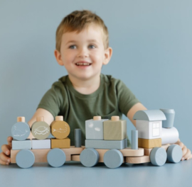 Little Dutch houten Blokkentrein Blauw met of zonder geboortegegevens