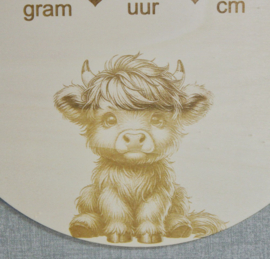 Houten Geboortebord Schotse Hooglander