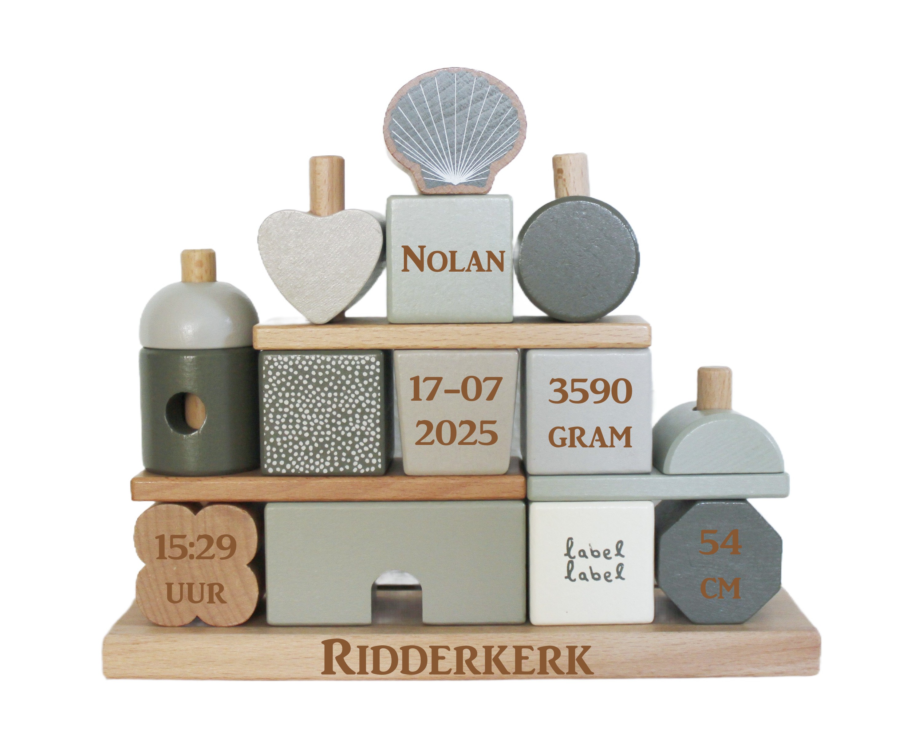 Label Label Stapelhuisje Olijf met of zonder Geboortegegevens