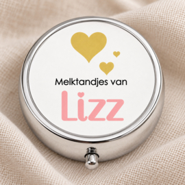 Verzilverd Tandendoosje Hartjes Roze met Naam