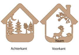 Houten Ornament 2D Huisje Hert - Egel met naam