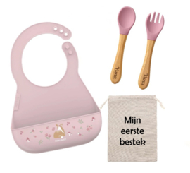 Little Dutch Siliconen Slab & Bestek roze met of zonder  naam
