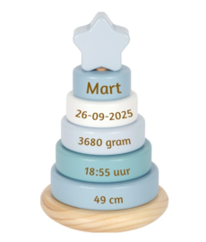 Small Foot Tuimelringpiramide Pastel Blauw met of zonder geboortegegevens