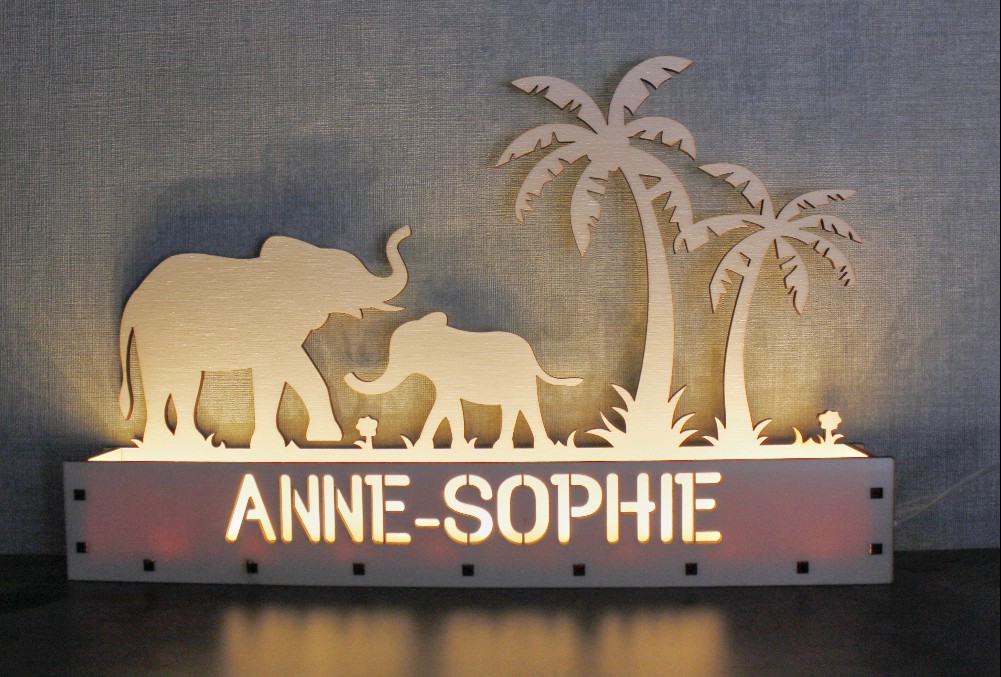 Houten Schaduwlamp Olifant met Naam