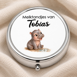 Verzilverd Tandendoosje Nijlpaard met Naam
