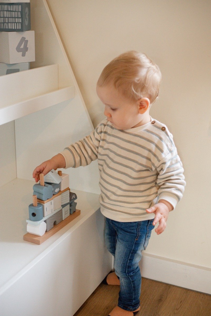 Label Label Stapelhuisje Blauw met of zonder Geboortegegevens