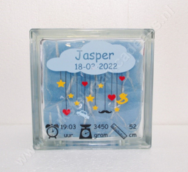 Glazen geboorteblok jongen wolk met verlichting