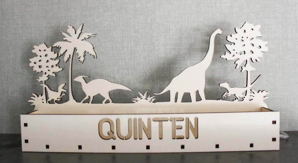 Houten Schaduwlamp Dino's met Naam