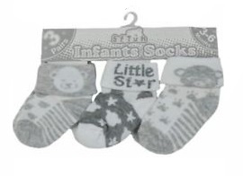 Sokjes Little star/ beer grijs / wit set van 3