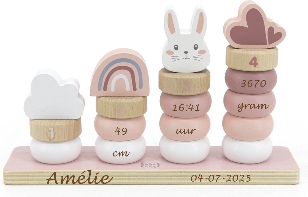 Label Label Stapelringen Roze met of zonder geboortegegevens