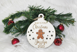 Houten ornament Gingerbread First Christmas met naam