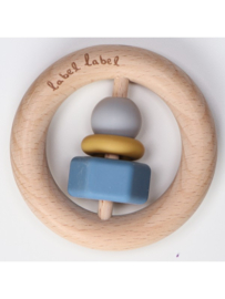 Label Label bijtring hout en siliconen blauw