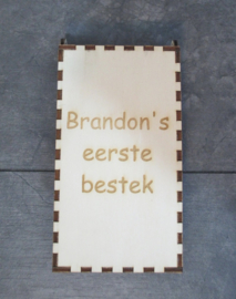 Mijn eerste bestek in houten giftbox Olijf Gray met naam