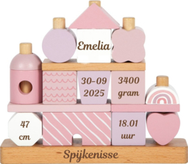 Small Foot Stapelhuisje Roze met of zonder Geboortegegevens