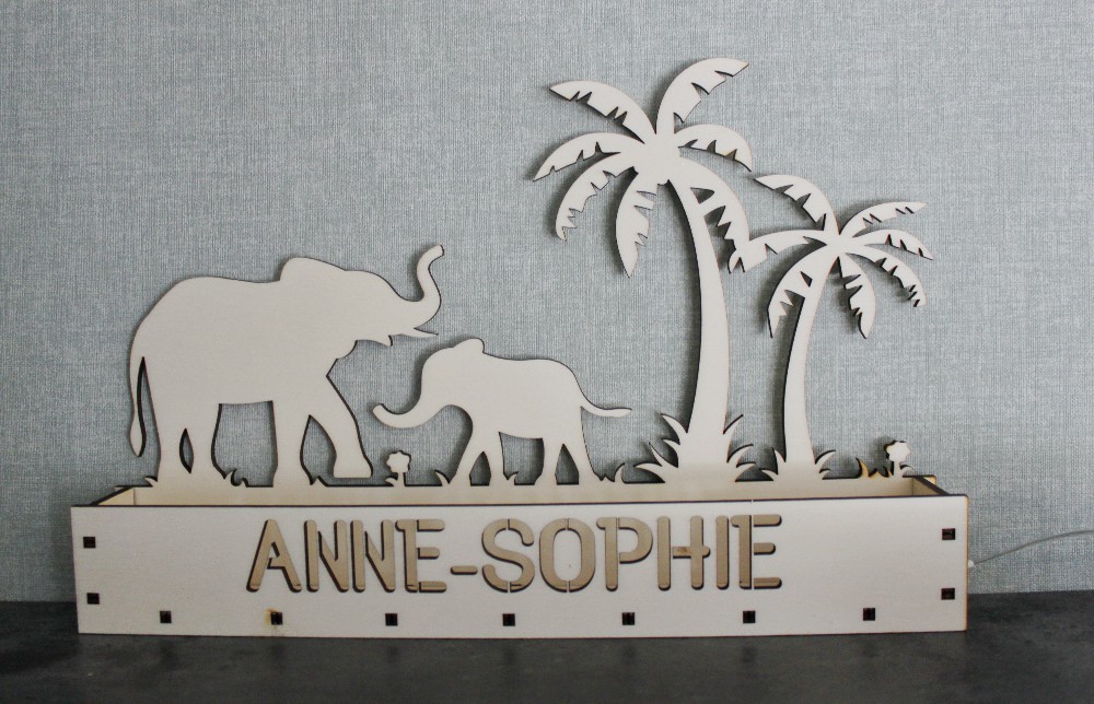 Houten Schaduwlamp Olifant met Naam