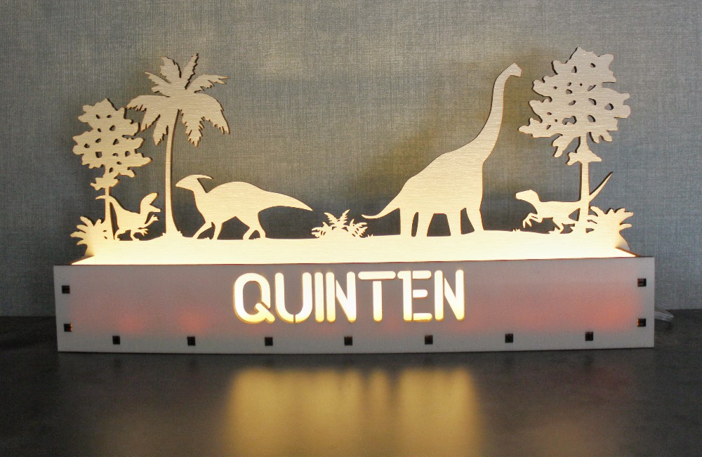 Houten Schaduwlamp Dino's met Naam
