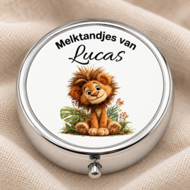 Verzilverd Tandendoosje Leeuw met Naam