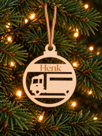 Houten ornament kerstbal Vrachtwagen met naam